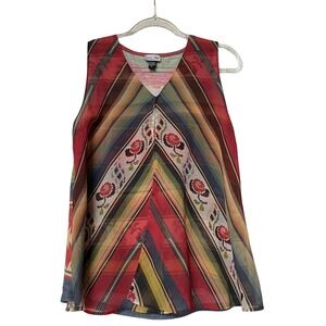 Tasha Polizzi Sleeveless Blouse M Western Boho Tank‎ Multicolor Aztec Chevron